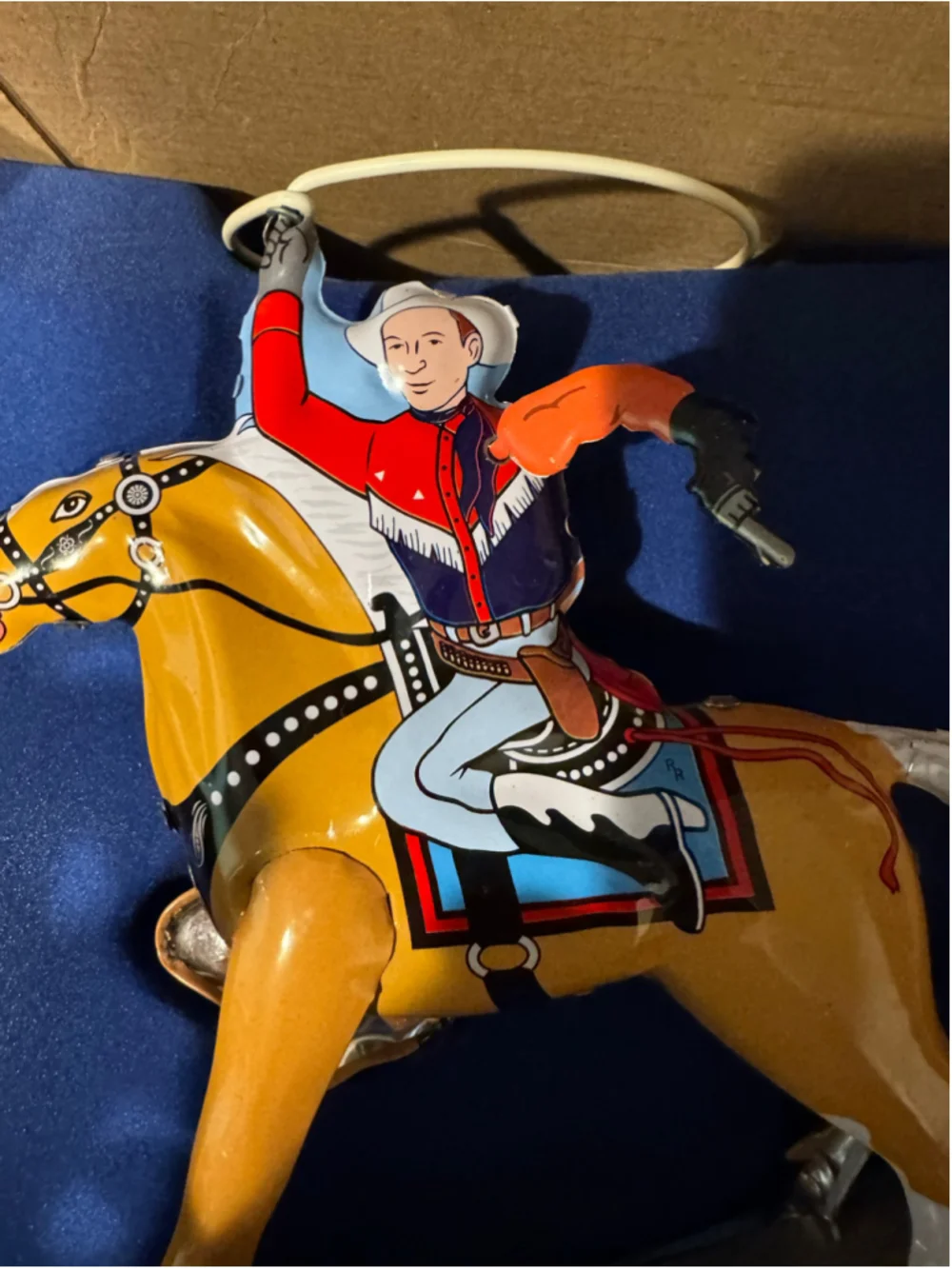 Vintage Schylling Roy Rogers & Trigger Win-Up Tin Toy Yellow Red LTD Edition